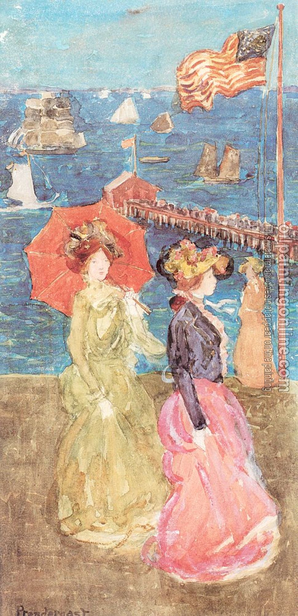 Prendergast, Maurice Brazil - Figures Under the Flag